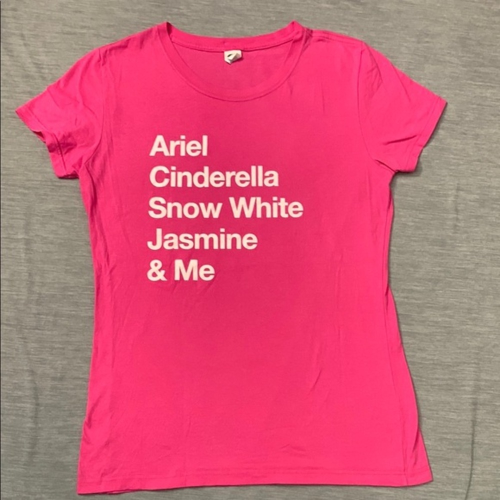Disney Princess Pink White Graphic Tee Ariel
Cinderella Snow White Jasmine & Me